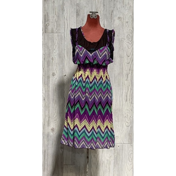 The Unbranded Brand Dresses & Skirts - NWT Purple Green Black Mesh Top Zig Zag Stretch Midi Dress Sundress XXL #11